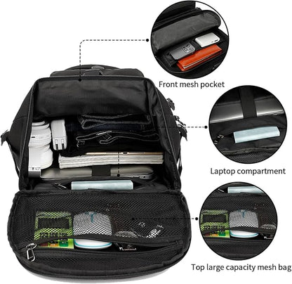 Solid color gym duffel bag backpack, wrestling bag,with shoe compartment, 4 kinds of back method waterproof travel sports walking laptop Lightweight (B-Black)