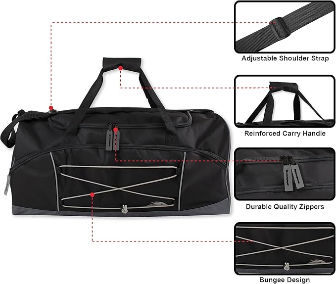 60 Liter, 26 Inch Duffle Bag – Heavy Duty Extra Large Sports Gym Equipment Travel Duffel Bag for Men and Women (Black)