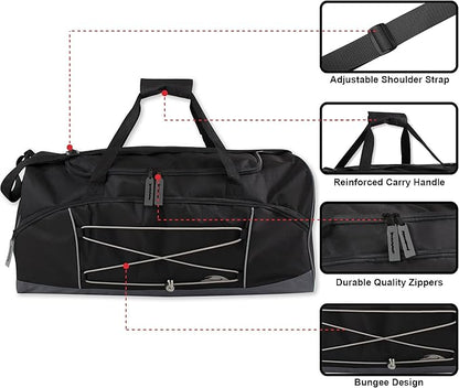 60 Liter, 26 Inch Duffle Bag – Heavy Duty Extra Large Sports Gym Equipment Travel Duffel Bag for Men and Women (Black)