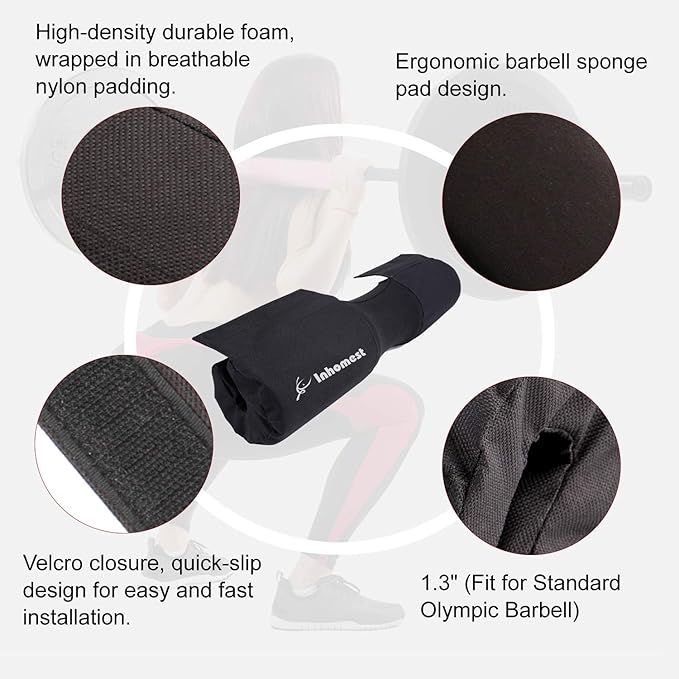 Barbell Pad Squat Pad for Squats Hip Thrusts Lunges Glute - Neck & Shoulder Protective Pad with Nylon Padding Support, Fit for Smith Machine and Olympic Standard Weightlifting Cushion