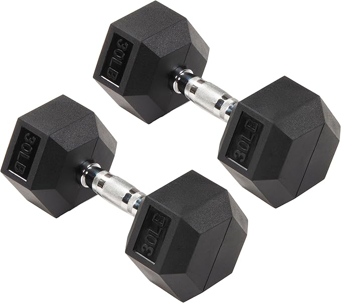 Signature Fitness Rubber Coated Hex Dumbbells Hand Weights for Exercises and Fitness Home Gym, 5-50 lbs, Pairs
