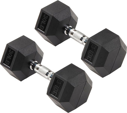 Signature Fitness Rubber Coated Hex Dumbbells Hand Weights for Exercises and Fitness Home Gym, 5-50 lbs, Pairs