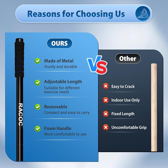 Yoga Stick 5 ft, Sturdy Steel Adjustable Stretching Stick for Mobility, Balance and Flexibility, Versatile Exercise Stick with Non-Slip Ends and Foam Handles for Fitness, and Posture Correction