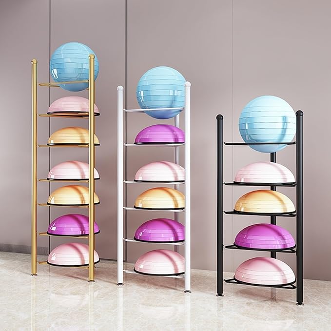Organizer Rack Home Gym Exercise Half Balance Ball Trainer Holder Storage Rack - Home Fitness Gym Workout Equipment 3/5/6/7 Tier Floor Stand Corner Storage Organizer for Basketball Bowling Medicine Yo