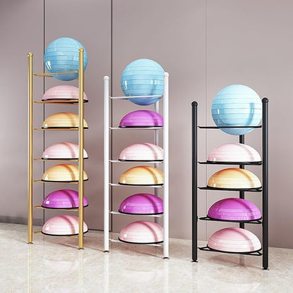 Organizer Rack Home Gym Exercise Half Balance Ball Trainer Holder Storage Rack - Home Fitness Gym Workout Equipment 3/5/6/7 Tier Floor Stand Corner Storage Organizer for Basketball Bowling Medicine Yo