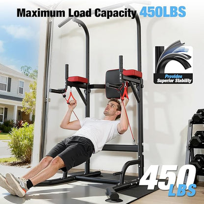Dskeuzeew Pull Up Bar Free Standing for Multi-Function Home Gym Strength, Pull Up Dip Station Assistive Trainer Height Adjustable, Power Tower Training Heavy-Duty Fitness Equipment