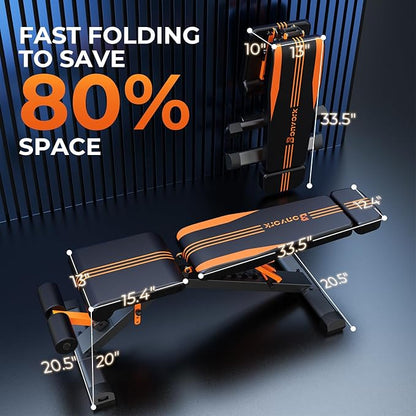 Adjustable Weight Bench, Foldable Incline Decline Flat Workout Bench Press with Extended Backrest, 80x40MM Heavy-Duty Steel Dumbbell Bench for Home Gym Full Body Strength Training