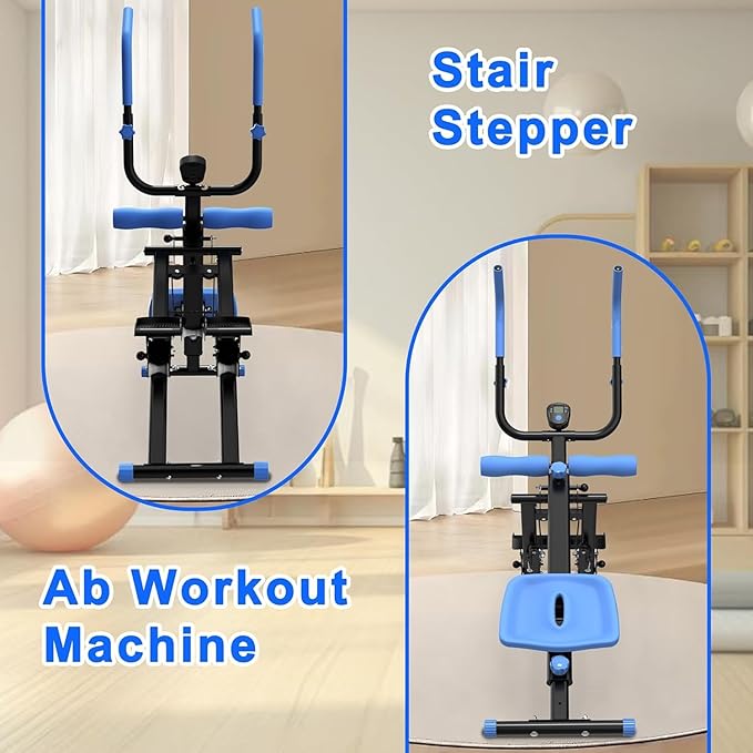 Stair Stepper and Ab Machine 2-in-1 Folding Vertical Climber Exercise Machine & Ab Workout Equipment Quickly Switch, Home Gym Equipment for Full Body Cardio Workout, 300LBS Capacity