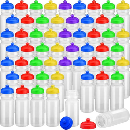 100 Pack Water Bottles Bulk 20 oz Reusable Plastic Water Bottles with Pull Top Cap Dishwasher Safe Sports Drinking Bottle for Fitness, Hiking, Cycling, or Gym Workout