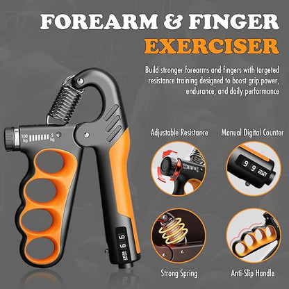 Adjustable Grip Strength Trainer Hand Gripper for Grip Strength, Forearm & Wrist Strengthener, Hand Exerciser for Strength Training & Therapy 11-220Lbs(5-100KG) | Orange