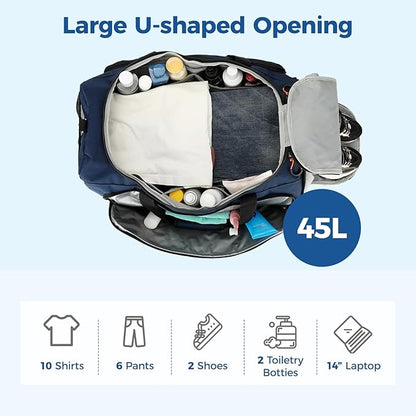Searock 45L Gym Bag for Men, 3-In-1 Duffle Bag Backpack for Travel, Sports Duffel Bags for Gym Workout, Weekender Overnight Bag with Shoe Compartment, Wet Pocket, Navy Blue