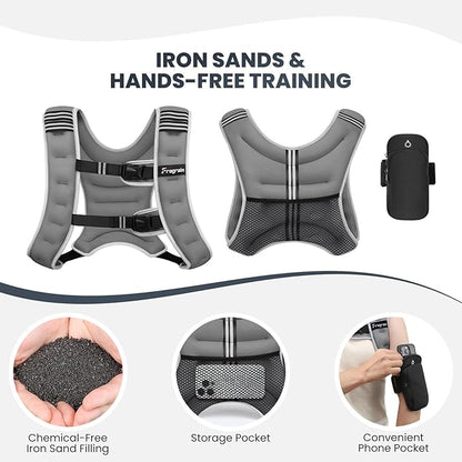 Fragraim Weighted Vest for Women Men - 8lb/10lb/12lb/16lb/22lb/25lb/30lb Weight Vest with Reflective Stripe, Detachable Phone Pouch, Ideal for Walking, Strength Training, Running, Workout, Cardio