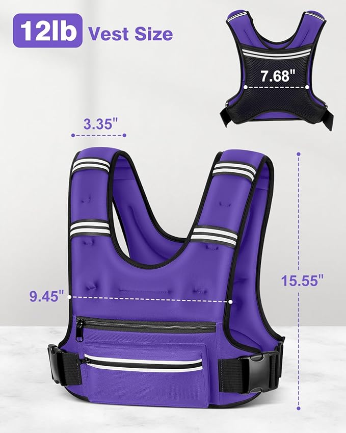 Weighted Vests for Women Men, 8 12 16 20 lb Weighted Vest with Storage Pockets, Rucking Vest with Reflective Stripe, Adjustable Straps Weight Vest for Running, Walking, Workout, Training