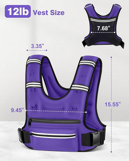 Weighted Vests for Women Men, 8 12 16 20 lb Weighted Vest with Storage Pockets, Rucking Vest with Reflective Stripe, Adjustable Straps Weight Vest for Running, Walking, Workout, Training