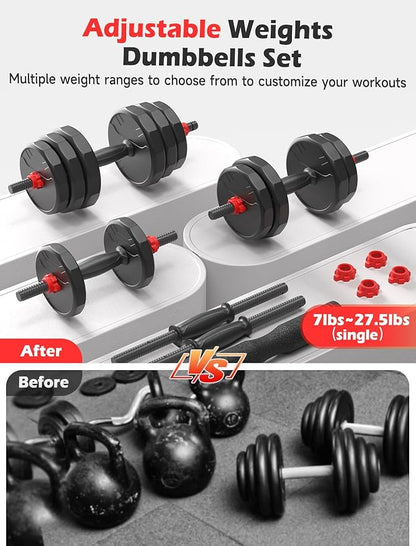 Adjustable dumbbell set,20/35/45/55/70/90lbs Free Weights set with upgraded nut, 5 in 1 Weight Set Used as Kettlebells, Barbell, Push up Stand, Fitness Exercise for Home Gym Suitable Men/Women