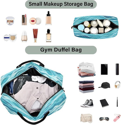 Weekender Bags Travel Duffel Gym Bag Carry on Overnight Tote Bag with Toiletry Bag for Airplane Travel Trip Gym Yoga (Sea Waves)