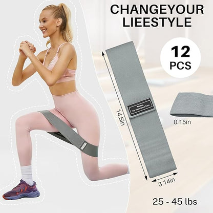 12 PCS Fabric Resistance Bands for Working Out, Booty Bands for Women and Men, Exercise Bands for Legs and Hip,Elastic Stretch Bands for Exercise Yoga Pilates Fitness Home Workout