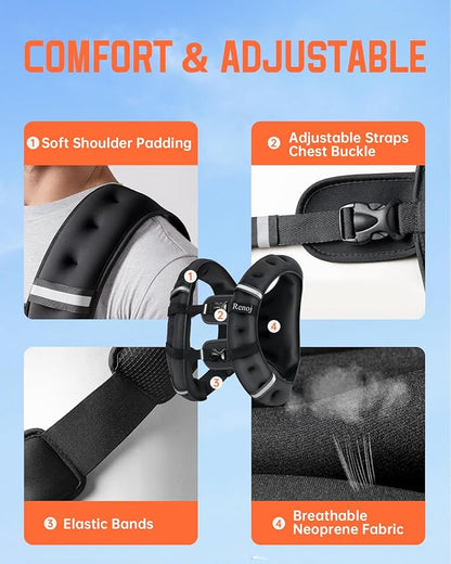 Renoj Weighted Vest for Women Men: Available in 6lb/8lb/10lb/11lb/12lb/14lb/16lb/20lb Fixed Weights for Walking, Running, Training, Exercise, Weight Loss - With Reflective Strips and Storage Pocket