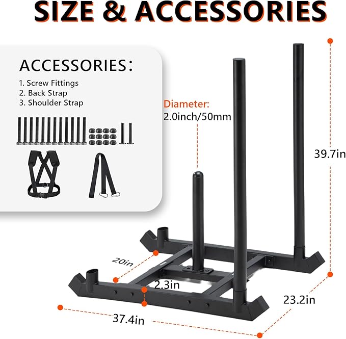 TEDEUM Weight Training Pull Sled, Fitness Strength Speed Training Sled, Steel Power Sled Workout Equipment for Athletic Exercise and Speed Improvement, Only Suitable for 2" Weight Plate