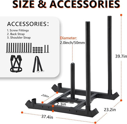 TEDEUM Weight Training Pull Sled, Fitness Strength Speed Training Sled, Steel Power Sled Workout Equipment for Athletic Exercise and Speed Improvement, Only Suitable for 2" Weight Plate