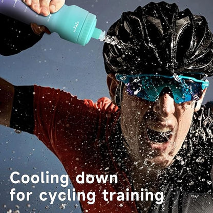 24oz Bike Water Bottle, Cycling Squeeze Water Bottle Leakproof BPA Free with Capacity Scale w/Pull Top Lid, Reusable, for Bicycle, Gym,Camping, Hiking