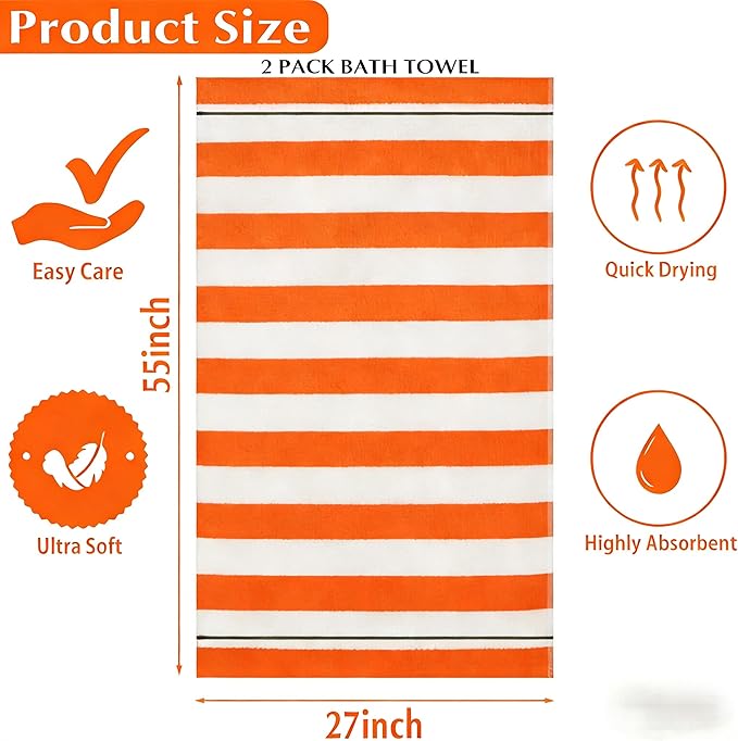 2-Pack Microfiber Bath Towels (27x54 Inches) - Ultra Soft & Quick Dry, 3X Absorbency, Lightweight for Gym, Yoga, Travel & Spa - Perfect for Home, Fitness & Post-Workout