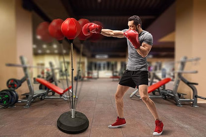 Freestanding Punching Bag with Boxing Gloves Set + Pump | Adjustable Height Boxing Bag Reflex Standing Speed Bag | MMA Fitness Training for Adults/Kids | Stress Relief Exercise Strength Train