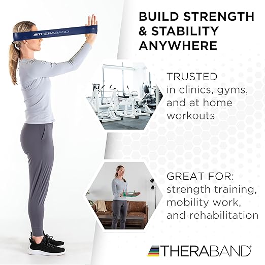 THERABAND Resistance Band Loops, 12" Blue, Extra Heavy Resistance, Latex Color-Coded 3" Wide Exercise Band Loop for Home Workouts, Pilates, Strength Training, Physical Therapy, for Women and Men