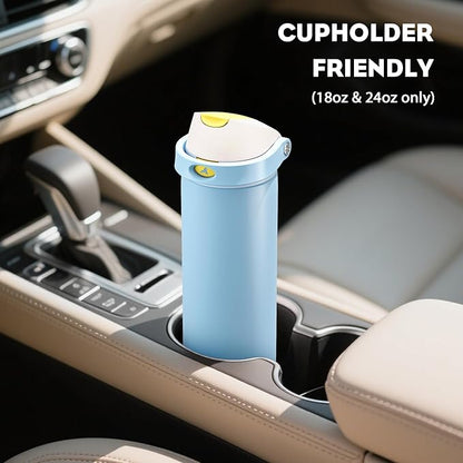 POWCAN 18 oz Metal Water Bottle: 2-in-1 Push-Button Spout & Quick-Flip Straw, Leakproof, Cold 24Hrs, Fits Car Cup Holder, Insulated Cup for Sports, School, Trip, Gift for Women, Girls (Glass Slipper)