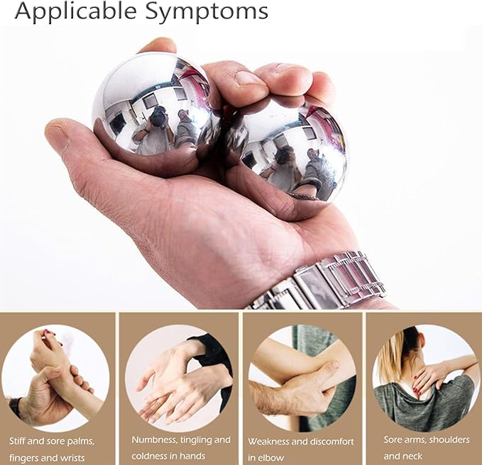 Stainless Steel Baoding Balls Set, 2 Inches Chinese Health Balls, Metal Stress Relief Hand Massage Balls No Chime for Hand Exercise, Hands Therapy