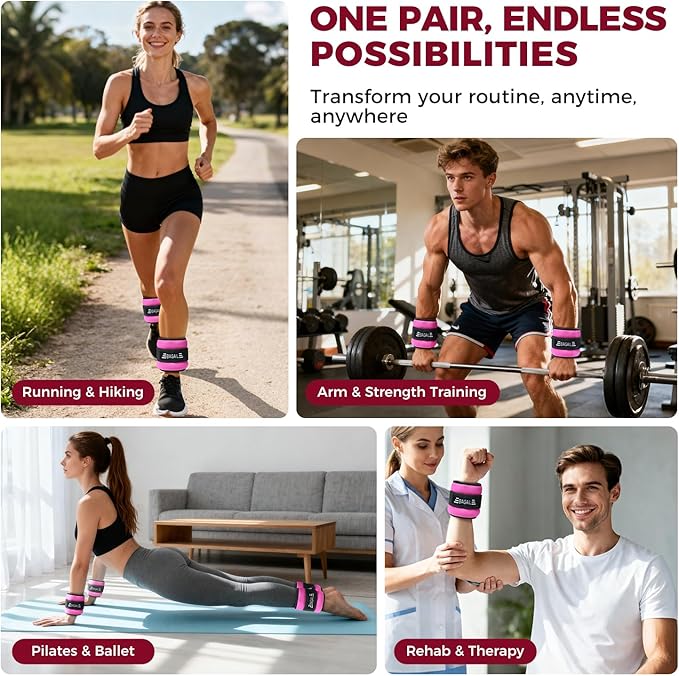 BAGAIL Ankle Wrist Weights for Women & Men, One Pair of 1/2/4/6/8/10 LBS Wearable Leg Arm Weights with Sleek Design & Secure Fit for Walking, Running, Pilates, Home Fitness & Physical Therapy