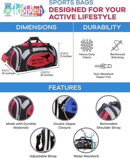 KishKesh Personalization Personalized Sports Duffel Bag With Custom Name & Text - Soccer Red 22" x 11" x 10" Polyester