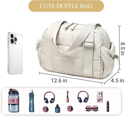 CAMTOP Mini Gym Bag for Women, Small Gym Tote Bag Puffy Quilted Sports Duffel Bag with Wet Compartment and Coin Purse Duffel Bags Dance Yoga Workout Bag for Gifts