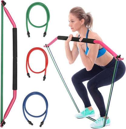Bow Portable Home Gym with 4 Resistance Bands Fitness Equipment, Abdominal, Bicep Curls, Arms, Leg Muscle Training Kit, Travel, Outdoor, Full Body Workouts for Yoga Pilates Sliming