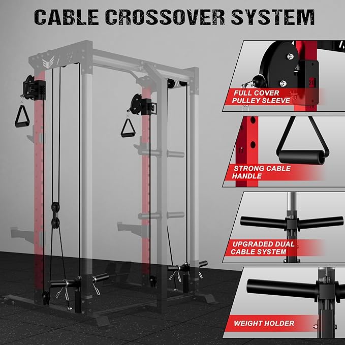 C21 Power Cage, 2000LBS Multi-Function Power Rack with Independent Dual Pulley System, All-in-One Squat Rack for Cable Crossover, Home Gym Workout Machine with More Training Attachments