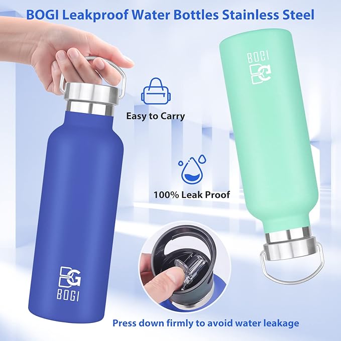BOGI 20oz Insulated Stainless Steel Water Bottle with Straw and Handle - Leakproof, BPA Free for School, Fitness, Outdoor Sports - Mint