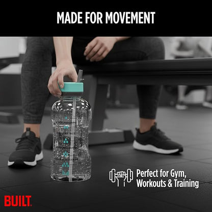 Byo 74 Oz Tritan Motivational Bottle with Straw (Mint) - BPA-Free & Leakproof with Wide Mouth, Carry Handle Lid, Dishwasher Safe - Hydration Tracker for Gym, Fitness, Healthy Lifestyle