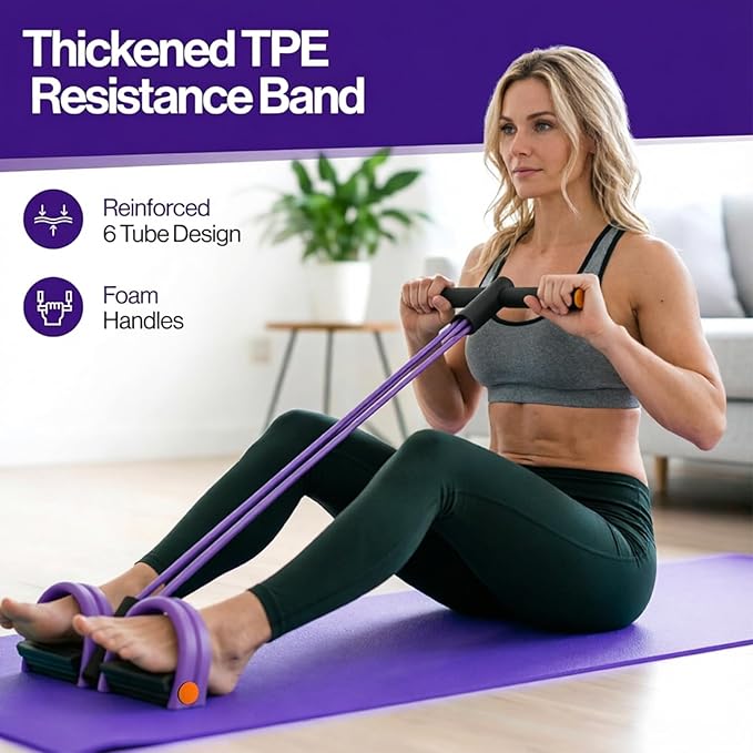Resistance Bands with Handles, 8-Tube Elastic Foot Pedal Resistance Band, Figure 8 Resistance Band for Women 15-90LBS, Fitness Resistance Bands for Abdomen, Waist, Arm, Leg (Purple)