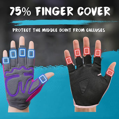 Breathable Workout Gloves for Women, Thick Padded Weight Lifting Gloves, Full Palm Protection & Extra Grip for Women Gym, Rowing, Fitness Training and Hanging