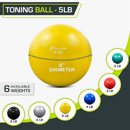 ProsourceFit Weighted Toning Exercise Balls for Pilates, Yoga, Strength Training and Physical Therapy, 2 lb to 8 lb, Color Coded