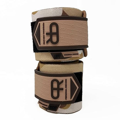 Elbow Wraps for Weightlifting - Heavy Duty Construction, 25% More Elasticity, Reinforced Stitching, Extra Wide Fastener, Easy to Adjust, (Sand Camo)