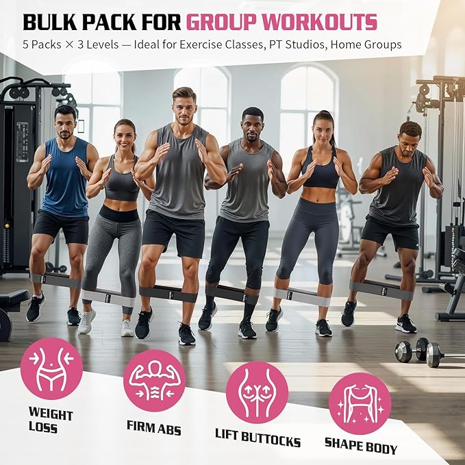 15PCS Fabric Resistance Bands for PT& Yoga Class, Athletes Training, Home Gym Exercise, Non-Slip Booty Bands Bulk Set for Glute, Leg Bands for Women, 3 Resistance Levels with Carry Bag