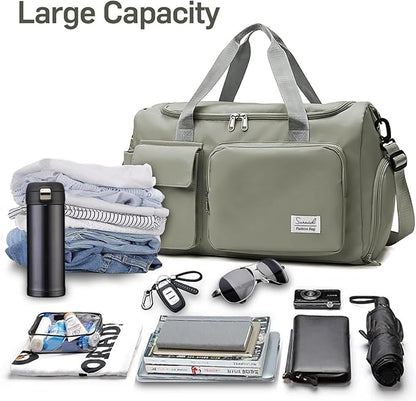 Sports Gym Duffel Bag with Shoes Compartment and Dry Wet Separated Pocket for Men and Women - Overnight Weekender Training Handbag Yoga Bag - Dark Gray