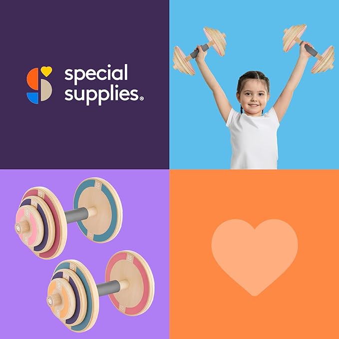 Special Supplies Kids Wooden Workout Play Weights Set - Adjustable Dumbbells Set for Home Gym Equipment, Exercise Workout Set for School or Home Fitness Activities, Pastel Colors (Set of 2 Dumbbells)