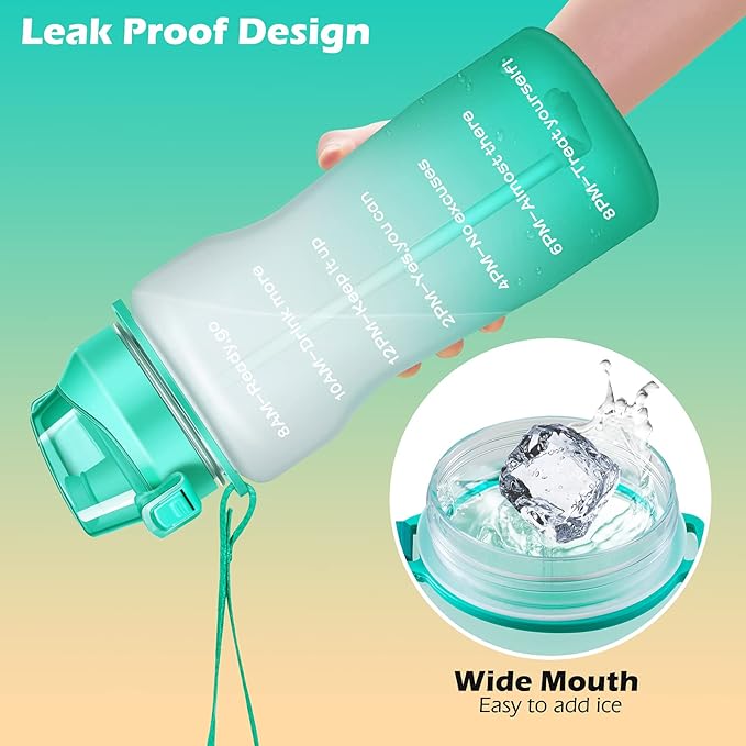 Gallon Motivational 64/100 oz Water Bottle with Time Marker & Straw, Large Daily Water Jug for Fitness Gym Outdoor Sports, Remind of All Day Hydration, Leak Proof, BPA Free (ombre green, 64oz)