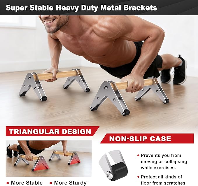 Push Up Bar - Heavy-Duty Stainless Steel Pushup Stands with Non-Slip Base, 500LB Capacity, Portable Home Gym Equipment for Strength Training & Floor Workouts