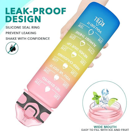 Enerbone 32 oz Drinking Water Bottle with Times to Drink and Straw, Motivational with Carrying Strap, Leakproof BPA & Toxic Free, Ensure You Drink Enough Water for Fitness Gym Outdoor
