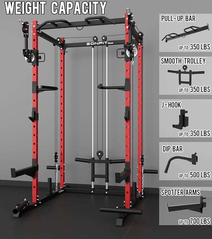 Eonfit E2 Power Cage，1500LB Squat Rack with Cable Crossover System.Multi-Function Power Rack for Home Gum.All-in-One Squat Rack with More Training Attachments