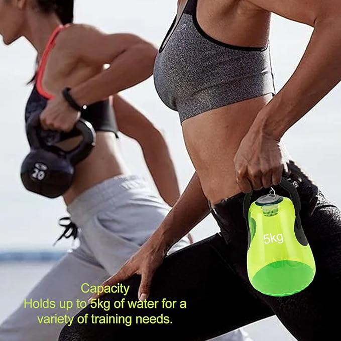 Weight Bearing Water Bag Green PVC 5kg Water Filled Exercise Bag for Home Gym Fitness