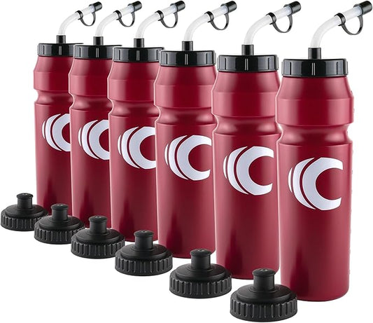 Cannon Sports 1 Liter Sports Water Bottle, BPA-Free, 34 Oz Capacity, Large Mouth, 2 lids (Straw and Squeeze), Great For Helmet Sports Such As Hockey, Lacrosse, Football, Boxing (6 Pack) (Burgundy)